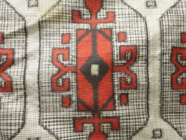  アンティーク　抽象花模様織り出し銘仙着物